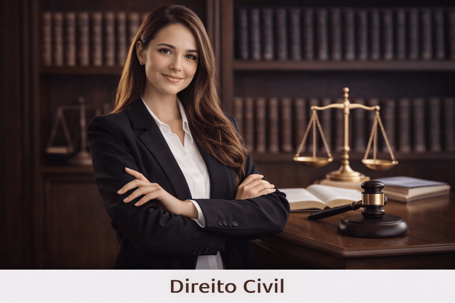 Advogada em ambiente profissional relacionado ao Direito Civil